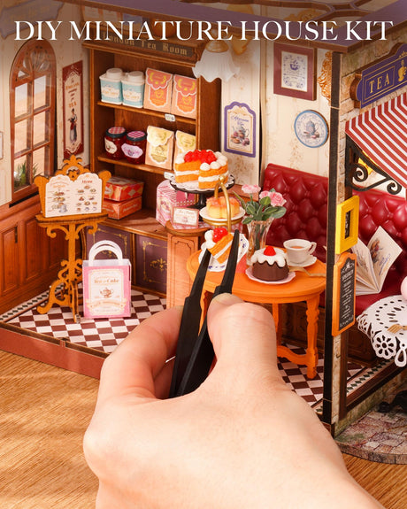 Rolife DIY Miniature House Kit Leisure Tea Time, 3D Book Nook Openable Bookshelf Decor for Adults, Mini Model House Kits, DIY Crafts Kit Halloween for Adults (Leisure Tea Time) Rolife