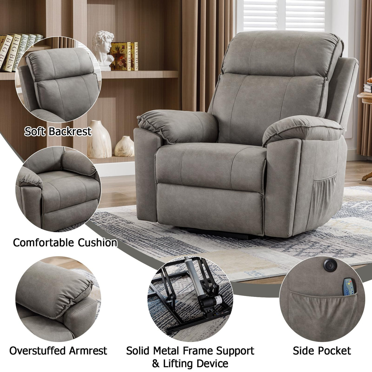 Phoenix Home Power Lift Chair with Massage and Heat for Elderly Recliner, Green Grey Phoenix Home