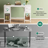 Huuger 47 Inch Computer Desk with 4 Drawers, Office Desk with Mesh Shelf, Gaming Desk, Large Storage, Writing Desk Work Desk for Home Office, Study, Bedroom, Work from Home, White Huuger