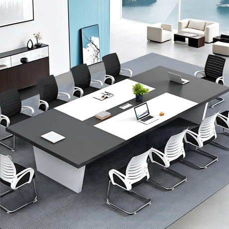 Anzhap 10FT Conference Table for 10 People – 118"L*51"W*29"H Large Rectangle Meeting Seminar Table with Cable Management, Thickened Desktop, Trapezoidal leg for Office Conference Room(White + Grey) Anzhap