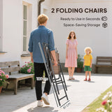 Outsunny 4 Piece Outdoor Bar Set with Umbrella, Patio Dining Set with 2 Folding Chairs, Wave Textured Tempered Glass Table for Backyard, Garden, Deck, Poolside, Brown Outsunny