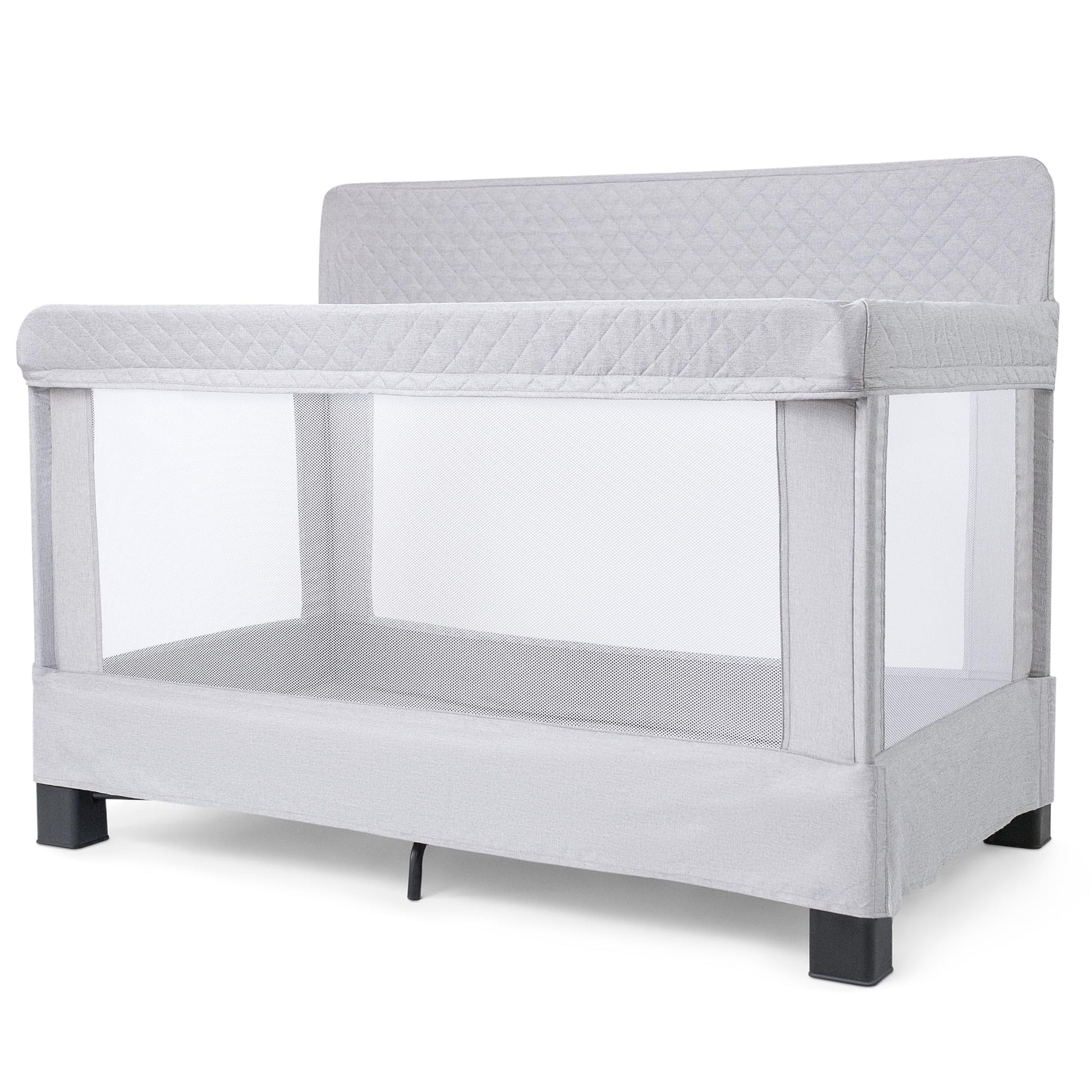 Baby Delight Horizon Full Size Crib, Breathable Mesh Walls, Tool-Free Assembly Baby Bed, Luxe Quilted Easy to Clean Fabric, Grey - WoodArtSupply