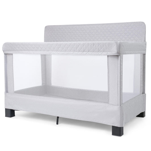 Baby Delight Horizon Full Size Crib, Breathable Mesh Walls, Tool-Free Assembly Baby Bed, Luxe Quilted Easy to Clean Fabric, Grey - WoodArtSupply