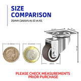 GBL 1" Small Caster Wheels with 2 Brakes + Screws - 90Lbs - Low Profile Castor Wheels with Brakes - Set of 4 No Floor Marks Silent Casters - Mini Wheels for Cart and Furniture GBL