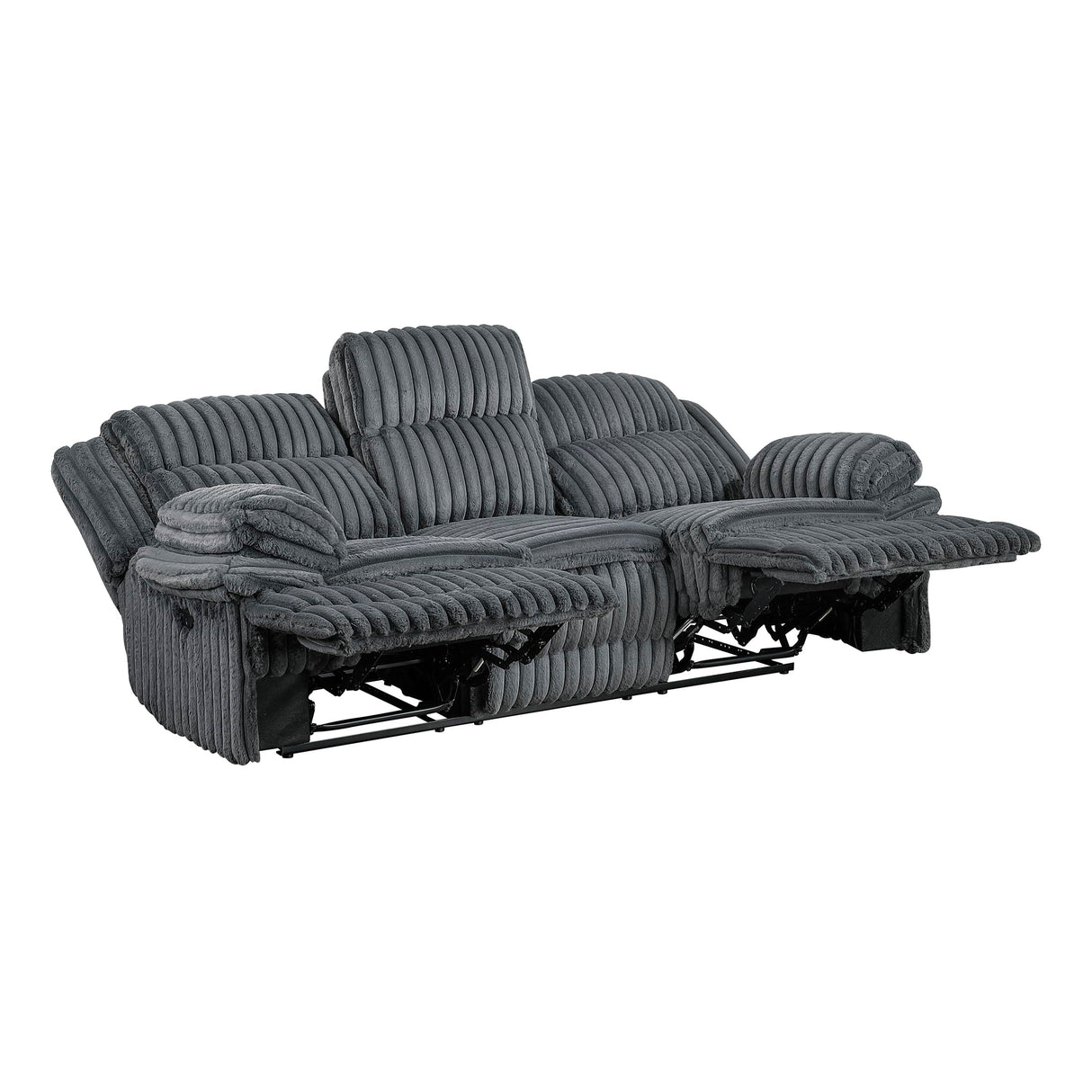 Lexicon Manual Double Reclining Sofa, Corduroy Manual Wall Hugger Recliner Couch, Pillow Top Arms, Plush Foam Cushions Over Pocket Coils, Cozy Reclining Sofa for Living Room, Dark Gray Lexicon