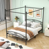 MaiDeHaoo Metal Canopy Bed Frame Queen Size, Metal Platform Bed with Sturdy Slatted Structure, 4-Poster Canopy Bed Frame with Headboard and Footboard, Noise-Free, Black MaiDeHaoo