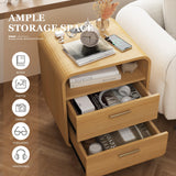 Easyego Mid-Century Modern Nightstand with Charging Station, Bedside Table w/2 Drawers and Open Shelves, Side Table and End Table for Bedroom and Living Room, Curved Design(Wood Naural) Easyego