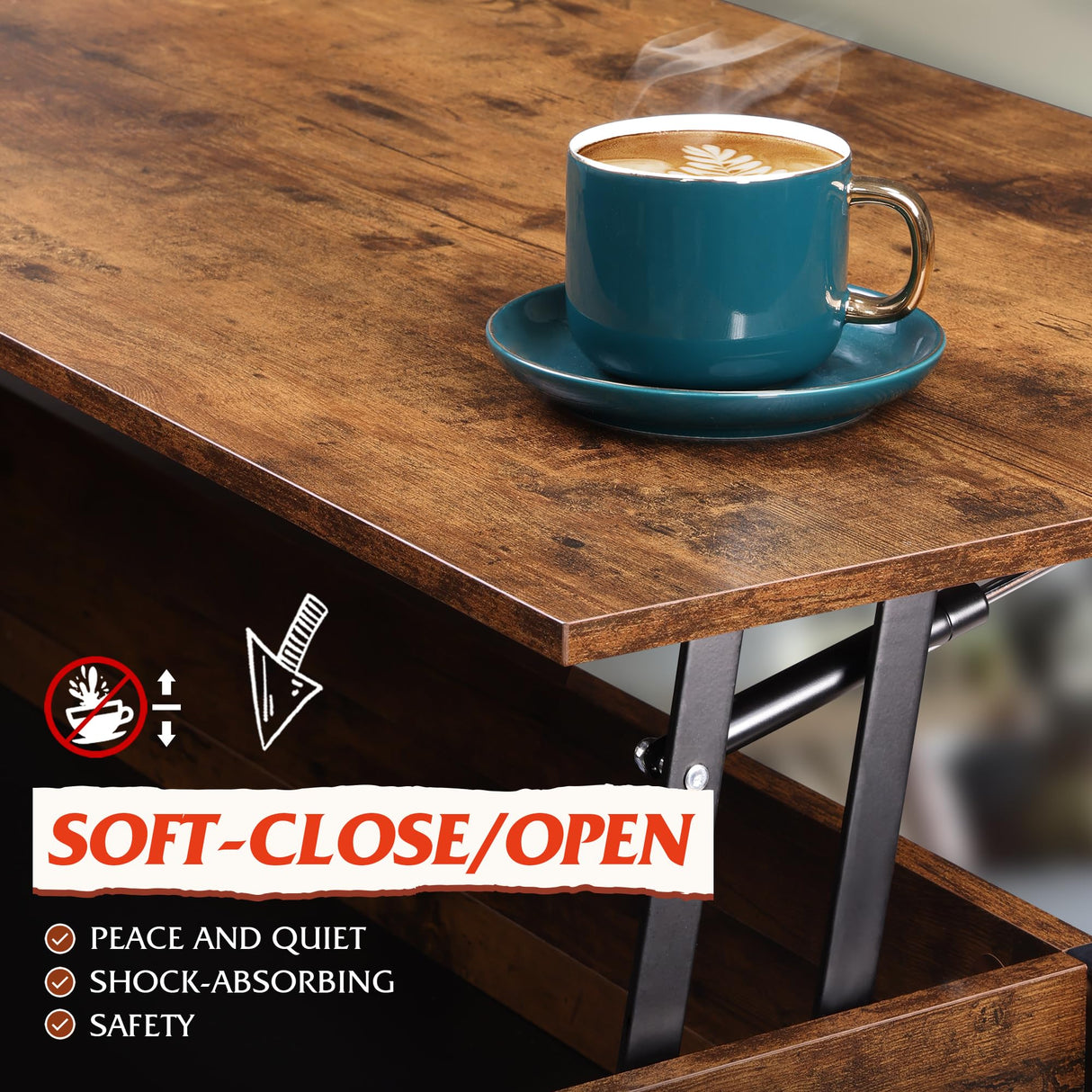 WLIVE Lift Top Coffee Table for Living Room, Coffee Table with Storage, Hidden Compartment and Metal Frame, Central Table with 4 Casters for Reception Room, Rustic Brown WLIVE