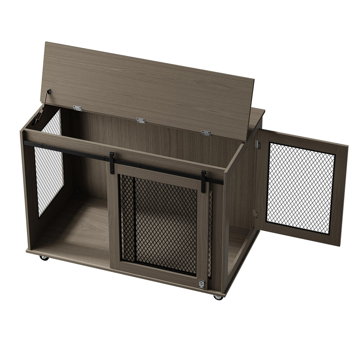 LINLUX 40 Inch Dog Crate Furniture, Wooden Heavy Duty Dog Kennel Indoor, Decorative Dog Cage Table for Large Medium Dogs, with Sliding Doors, Wheels and Flip-top Plate LINLUX