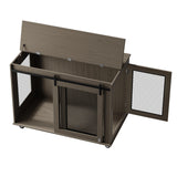 LINLUX 40 Inch Dog Crate Furniture, Wooden Heavy Duty Dog Kennel Indoor, Decorative Dog Cage Table for Large Medium Dogs, with Sliding Doors, Wheels and Flip-top Plate LINLUX
