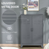 HOMCOM Industrial Storage Cabinet, Steel Garage Cabinet with Double Doors and Adjustable Shelves, Grey HOMCOM