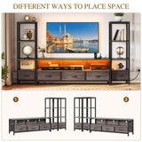 YITAHOME TV Stands for 65 inch TV Entertainment Center with 2 Industrial 4-Tier Bookshelves, LED TV Stands for Living Room, Modern Farmhouse TV Console Cabinet with Power Outlets, Grey YITAHOME