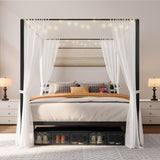 YITAHOME Canopy Bed Frame King, Four Poster Bed with Charge Station & Star-Shaped LED Light, 14 Inch Platform with Built-in Headboard Strong Metal Slat Mattress Support, No Box Spring Needed, Black YITAHOME