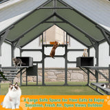 HELLYMOON 50ft² Large Catio Outdoor Cat Enclosure, Solid Wood Extra Large Outdoor Cat Enclosure Kits with Waterproof Cover & Sun Room Roof/7 Platforms/2 Resting Boxes/1 Bridge/1 Ramp for Multiple Cats HELLYMOON