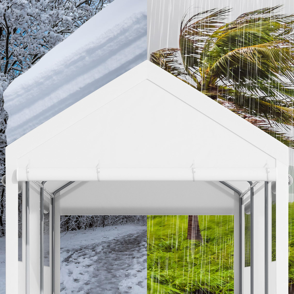 Nuturelly 12x20 FT Carport, Heavy Duty Carport Canopy with Roll-up Windows, Portable Garage with Removable Sidewalls & Doors, Car Canopy with All-Season PE Tarp for Car, Truck, Boat(White) Nuturelly