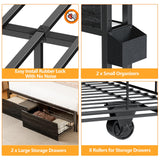 Furnulem Queen Bed Frame with Wood Headboard, Storage Drawers, LED Lights and Charging Station - Black Furnulem