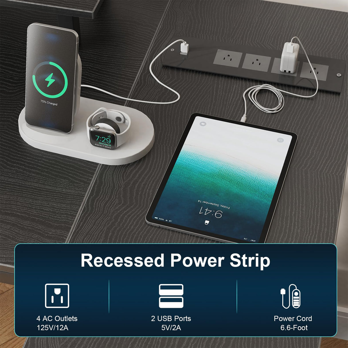 Eivanet 47 inch Gaming Desk with Power Outlet & LED Light, Reversible L Shaped Desk, L Shaped Desk with Hook & Monitor Stand, Computer Desk with Drawer and Shelves for Home Office Bedroom Eivanet