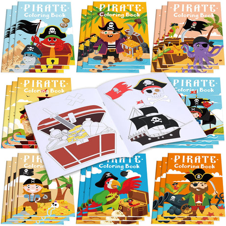 Faccito 24 Pcs Mini Pirate Coloring Books Bulk Pirates Parrot Painting Book Small Color Drawing Booklets DIY Drawing Activity Book Nautical Theme Coloring Book for Pirate Party Favor Faccito