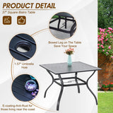 PHI VILLA 5 Piece Outdoor Dining Set with 10ft Umbrella, 37" Square Metal Dining Table & 4 Stacking Metal Chair with 3 Tier Navy Umbrella for Patio, Deck, Yard, Porch PHI VILLA