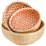 Elsjoy Set of 3 Wicker Woven Storage Basket, Bamboo Bread Basket Round Rattan Serving Basket Farmhouse Decor for Fruits, Vegetables, Potatoes, Stackable 9.6"/8"/7" Elsjoy