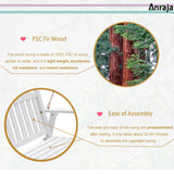 Anraja Wooden Porch Swing 2-Seater, Bench Swing with Hanging Chains, Heavy Duty 800 LBS, for Outdoor Patio Garden Yard,4 Ft,White Anraja