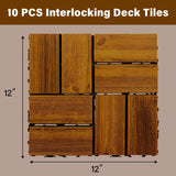 10-Pack 12"x12" Interlocking Acacia Wood Deck Tiles – 8 Slats Waterproof Outdoor Flooring for Patio, Balcony & Backyard FROM ONE