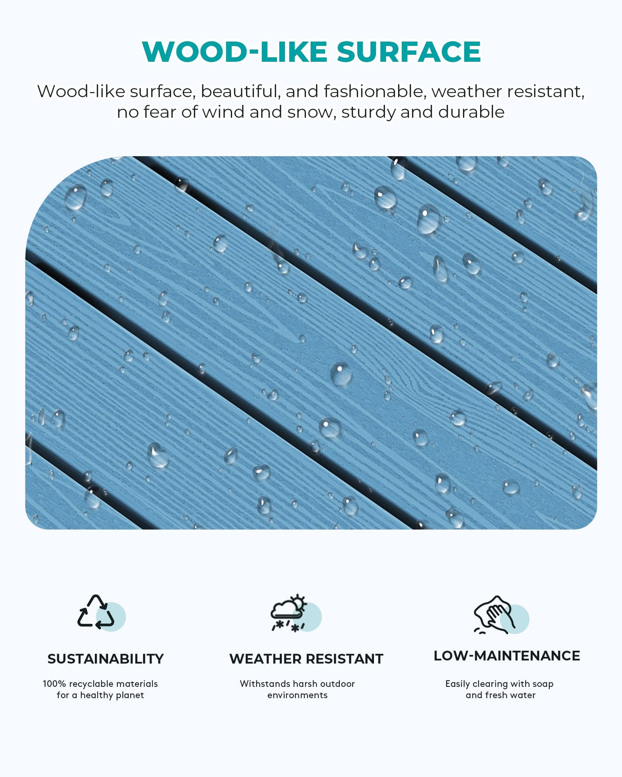 SERWALL Rectangle Outdoor Coffee Table, HDPE Patio Coffee Table, Navy SERWALL