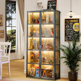 HMBTCRY 68" Grey Curio Display Cabinet with Acrylic Glass Door - Versatile Storage Shelves for Books, Toys, and Collectibles HMBTCRY