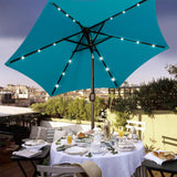 Blissun 7.5 ft Solar Umbrella 18 LED Lighted Patio Umbrella Table Market Umbrella with Tilt and Crank Outdoor Umbrella for Garden, Deck, Backyard, Pool and Beach (Cerulean) Blissun