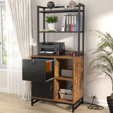 Homieasy Vertical Filing Cabinet with Bookshelf for Home Office, File Cabinet with Shelves, Lock & Charging Station, Drawer Office File Cabinets with Printer Stand, fits Letter Size, Rustic Brown Homieasy