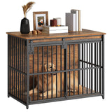 HOOBRO Dog Crate Furniture, 36.6" Heavy Duty Dog Kennel with Sliding Barn Door, Wooden Dog Cage Indoor, Decorative Side End Table for Small/Medium Dogs, Rustic Brown and Black FG162GW03G1 HOOBRO