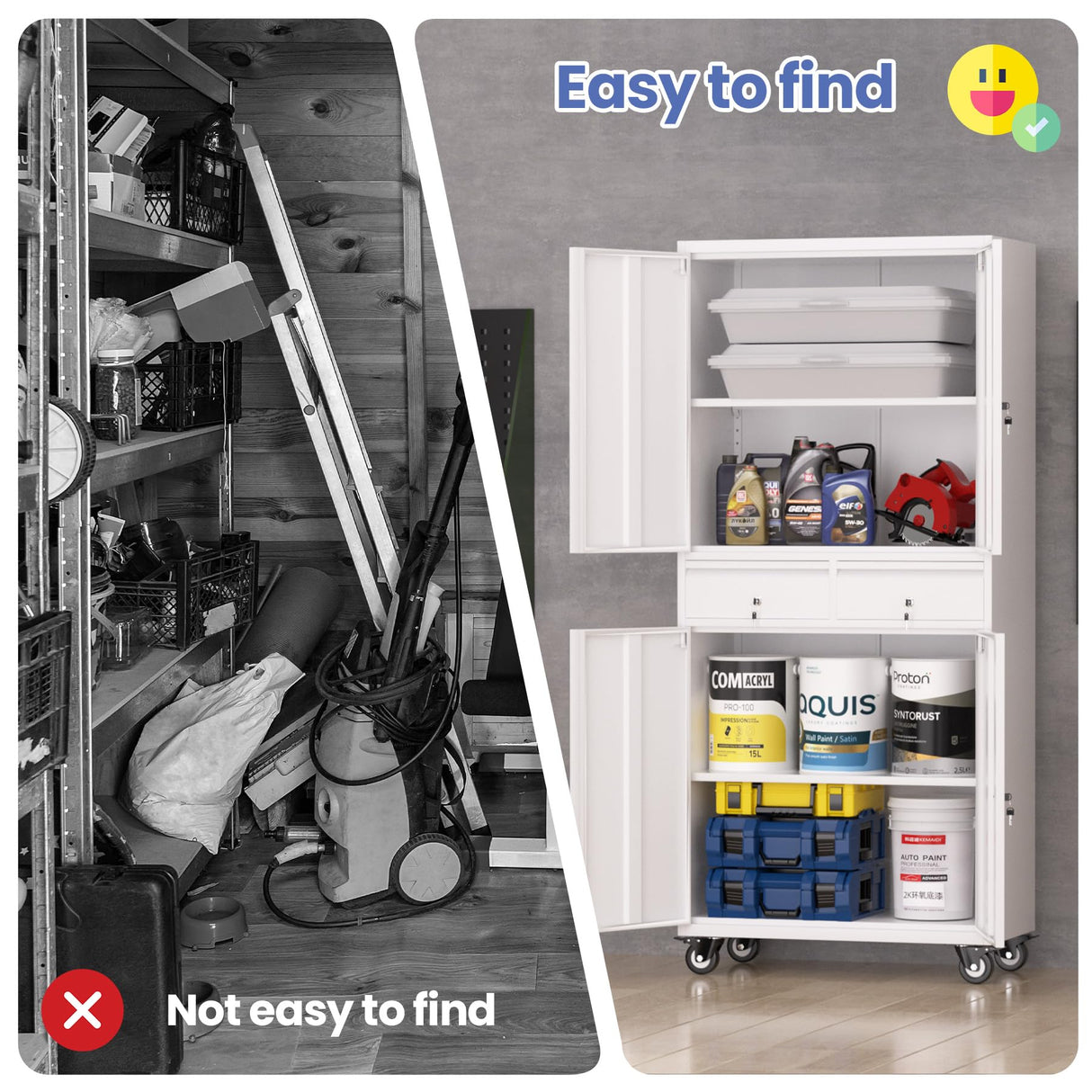 Garvee Metal Storage Cabinet, 73 Inch Garage Storage with Locking Doors and Adjustable Shelves, Heavy Duty Tool Cabinet with 2 Drawers Garvee