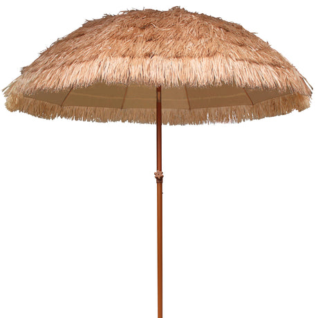 AMMSUN 7.5ft Hula Thatched Tiki Patio Beach Umbrella Hawaiian Style 10 Ribs UPF 50+ with Tilt Carry Bag for Outdoor Tiki Bar, Tropical Palapa, Patio Garden Beach Pool Backyard Natural Color AMMSUN