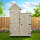 FTCBNet Outdoor Storage Cabinet - Waterproof Metal Roof & Wooden Vertical Design, Tall Garden Tool Shed with Multiple Shelves for Patio, Backyard, Lawn, Yard (Gray, 22" x 46" x 67") FTCBNet