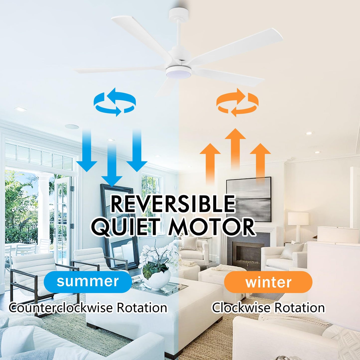 ELEHINSER 52" Modern Ceiling Fan with Light and Remote Control, 5 Solid Wood Blades 6-Speed Noiseless Reversible DC Motor, Ceiling Fan for Bedroom Dinning Living Room, White