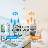 ELEHINSER 52" Modern Ceiling Fan with Light and Remote Control, 5 Solid Wood Blades 6-Speed Noiseless Reversible DC Motor, Ceiling Fan for Bedroom Dinning Living Room, White ELEHINSER