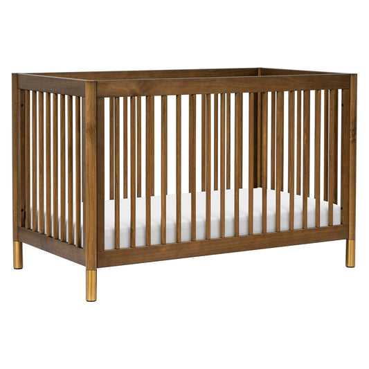 Babyletto Gelato 4-in-1 Convertible Crib with Toddler Bed Conversion in Natural Walnut and Brushed Gold Feet, Greenguard Gold Certified