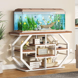 YITAHOME Heavy Duty 55-75 Gallon Fish Tank Stand with Power Outlet, Marble Aquarium Stand for Fish, Turtle, Reptile Terrarium, Shelves for Fish Tank Accessories Storage, 860LBS Capacity, White & Walnut YITAHOME