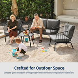 EAST OAK 4-Piece Plaza Patio Furniture Set, Outdoor Furniture for Balcony, Poolside, and Yard, with Thick Cushion Sofa and Coffee Table, Modern Patio Conversation Set, Black & Grey EAST OAK