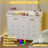 Fixwal White Dresser for Bedroom with LED Lights and Charging Station, 40-inch LED TV Stand with 10 Fabric Drawers Bedroom Dresser for Girls, Kids Fixwal