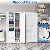 PEUKC Metal Storage Cabinets with Locking Doors, 67" Freestanding Clothing Coat Storage Wardrobe Lockers for Office, Home, School, Garage, Gym (White) PEUKC