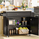 IRONCK Kitchen Island Cart with Storage, Rolling Kitchen Table with Power Outlet, Storage Cabinets on Wheels with Drop Leaf, Portable for Dining Room, Black IRONCK