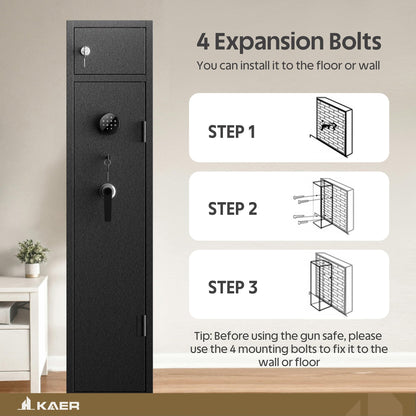 KAER 5 Gun Safe, Quick Access Gun Safe for Rifles and Pistols, Home Gun Rifle Safe with Separate Lock Box, Heavy Duty Large Gun Locker Cabinet with Hooks and Gun Rack for Shotguns, Assembled
