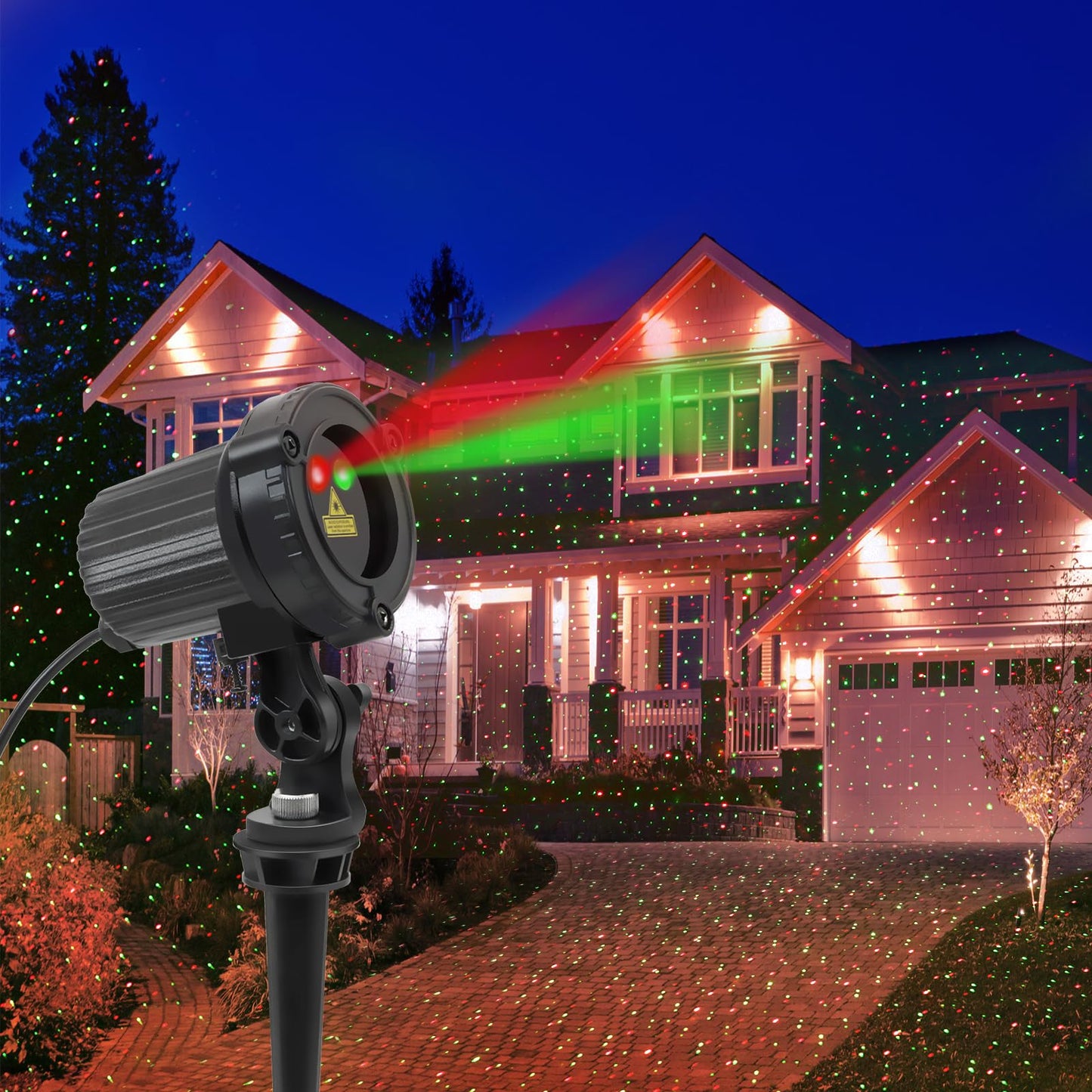 SUNFUCAN Laser Christmas Projector Lights Outdoor, Outdoor Garden Laser Lights, Landscape Lights with Red and Green Stars, IP65 Waterproof,Cold Resistant. Suitable for Holiday, Party, Garden Decorati