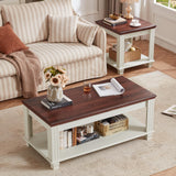 SAVOR LIFE Farmhouse Coffee Tables for Living Room,Square Tea Table with Open Storage Shelf,Large Coffee Table,Rustic Wooden Center Table,White SAVOR LIFE