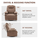 Weture Swivel Rocker Recliner Chair with Heat and Massage, 360 Degree Swivel Rocking Single Sofa with Cup Holders and USB Port, Big Oversized Recliner Chair for Living Room (Fabric, Brown) Weture