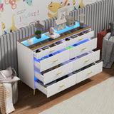 SDMY White Dresser for Bedroom,8 Drawer Dresser,Wide Chest of Drawers with LED Lights,Visual Desktop,Grid Drawer Storage Compartments,Modern Large Capacity Storage Cabinet for Living Room,Entryway SDMY