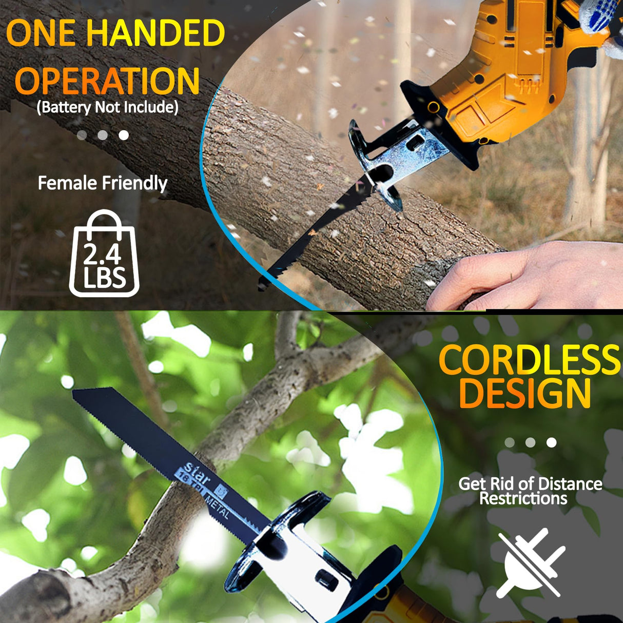 Reciprocating Saw Compatible with DeWalt 20V Battery, Brushless Power Cordless Recipro Saw, 0-3500SPM Variable Speed, Tool-free Blade Change, 4 Saw Blades Kit for Wood/Metal/PVC Cutting, Tool Only byczone