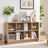 Joaxswe 8 Cube Storage Book Shelf, 52" Long Horizontal Bookshelf with Curved Edge, Floor Standing Wooden Cubby Bookcase with Base, Modern Low Console Book Case, TV Stand for Living Room, Natural Oak Joaxswe