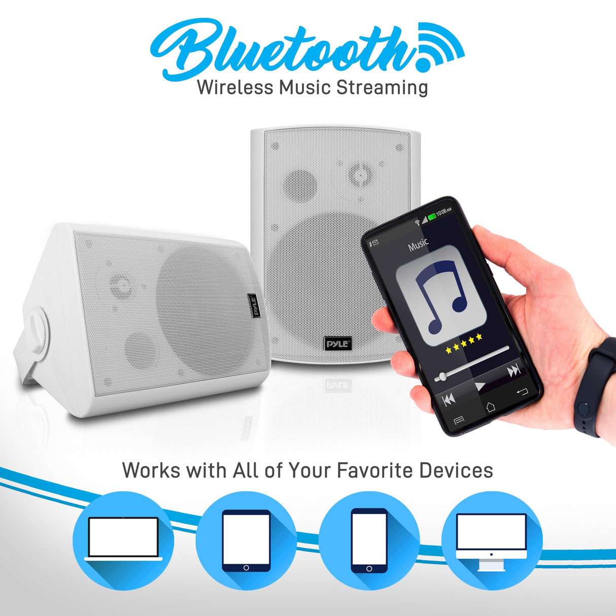 Pyle 6.5 Inch Wall Mount Waterproof Speaker System for Indoor or Outdoor Wireless Bluetooth Surround Sound System, White (2 Pack) Pyle